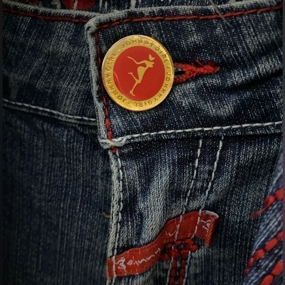 JOHNNY Girl" Western Denim Jacket and Pants Set Red stitch graphic logo - Picture 5 of 16